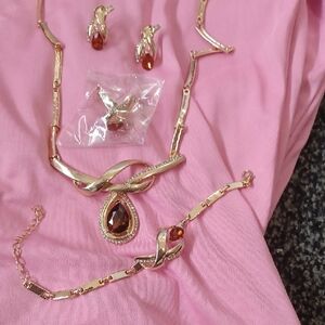 Elegant Gold and Amber Costume Jewelry Set